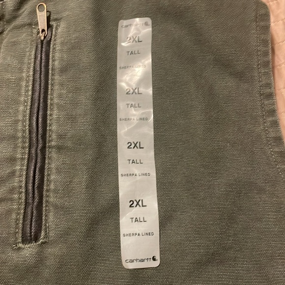 Carhartt Green Black Two Toned Canvas Sherpa Lined Vest Front Zip 2XL V33-355 - Picture 4 of 10